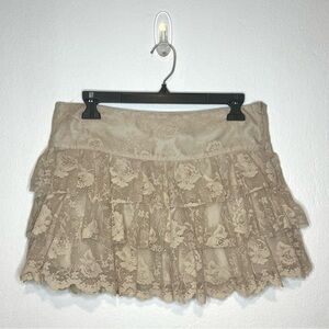 Stradivarius Lace Mini Skirt in Tan